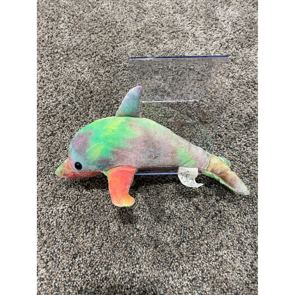 Carousel Toy Rainbow Tie Dye Dolphin Plush Shimmer Glitter Stuffed Animal